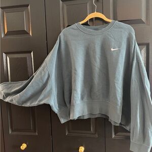 Nike Oversized Batwing Cropped Sweatshirt Slate Blue Crewneck